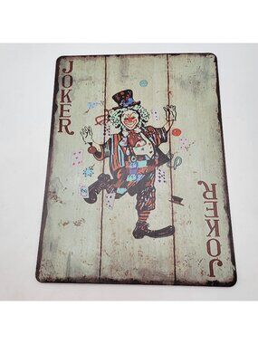 Vintage Joker Card Metal Wall Sign - Clown